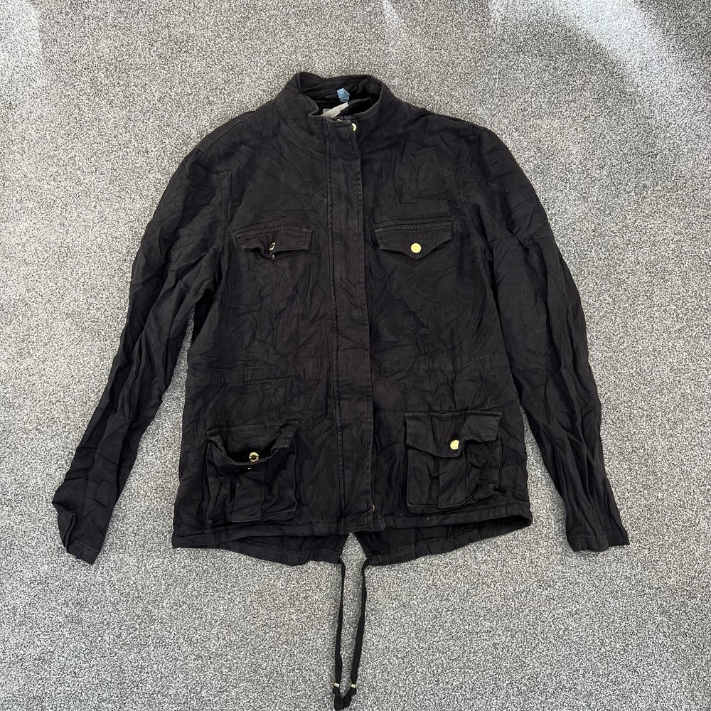 Guess Women's Large Black Utility Field Jacket Gold Hardware 4 Pocket
